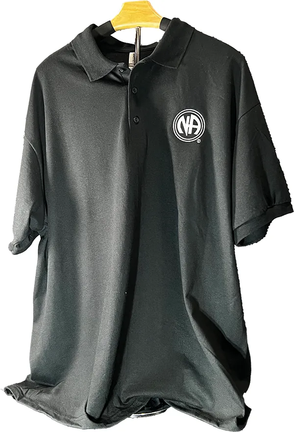 Black Polo Short Sleeve Shirt with NA Logo (White)