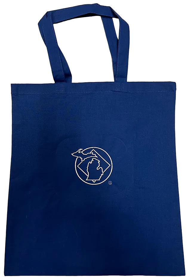 Blue Canvas Tote with NA Service Symbol & Michigan (White)